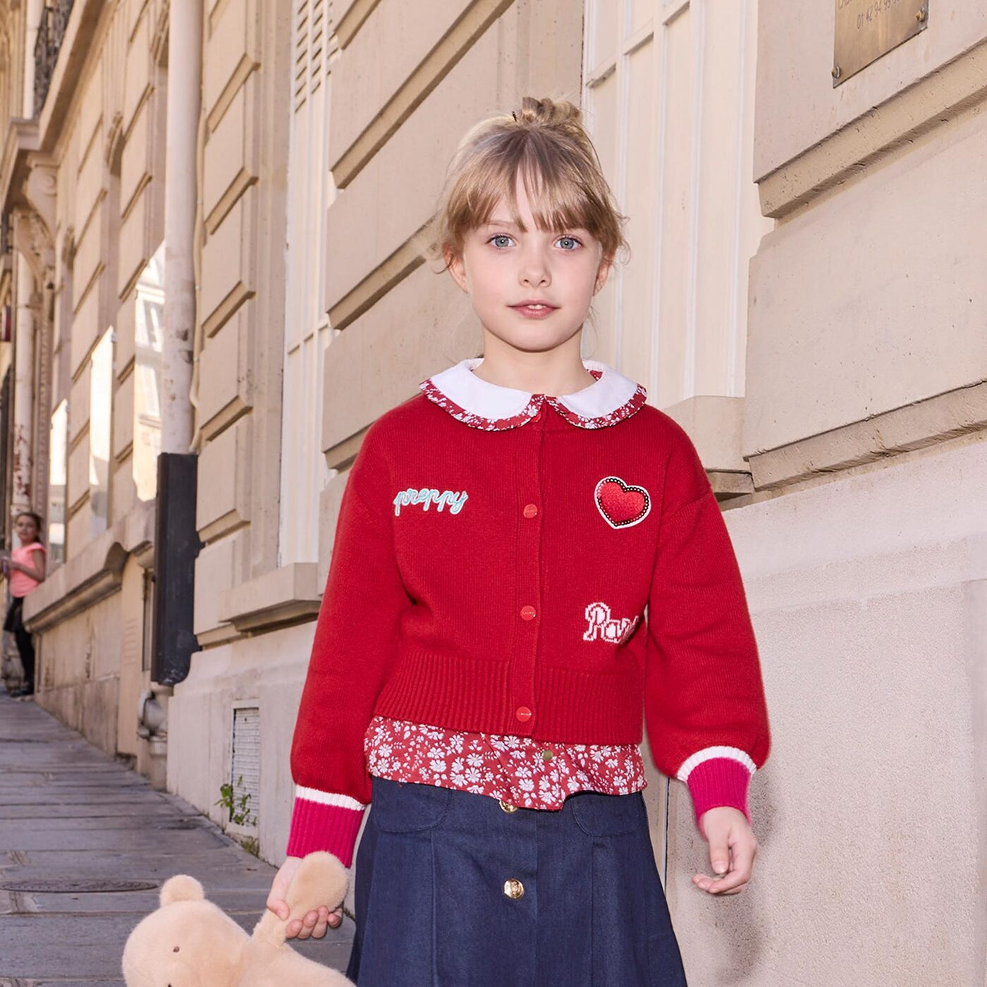 Girl wool blend Varsity cardigan - rouge brique