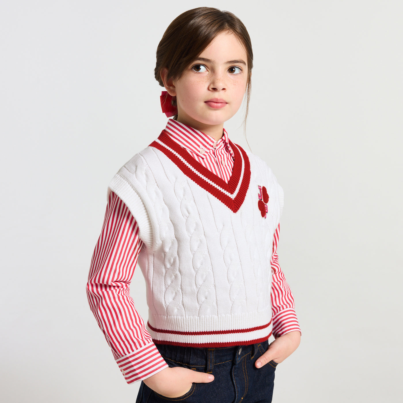 Girl sleeveless cotton jumper - blanc doux jacadi