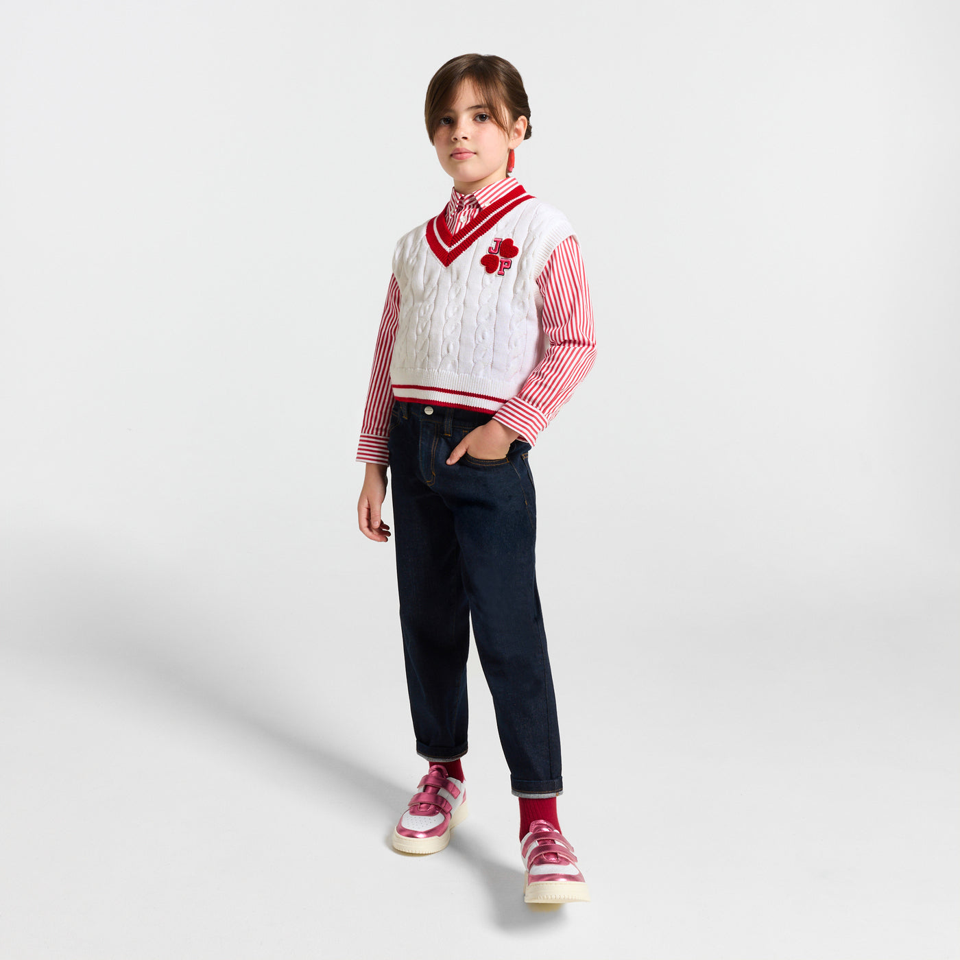 Girl sleeveless cotton jumper - blanc doux jacadi