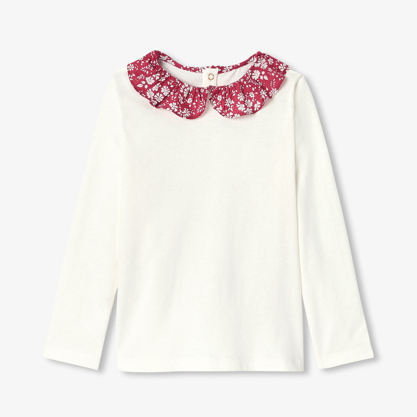Girl T-shirt with Liberty fabric collar - blanc doux jacadi