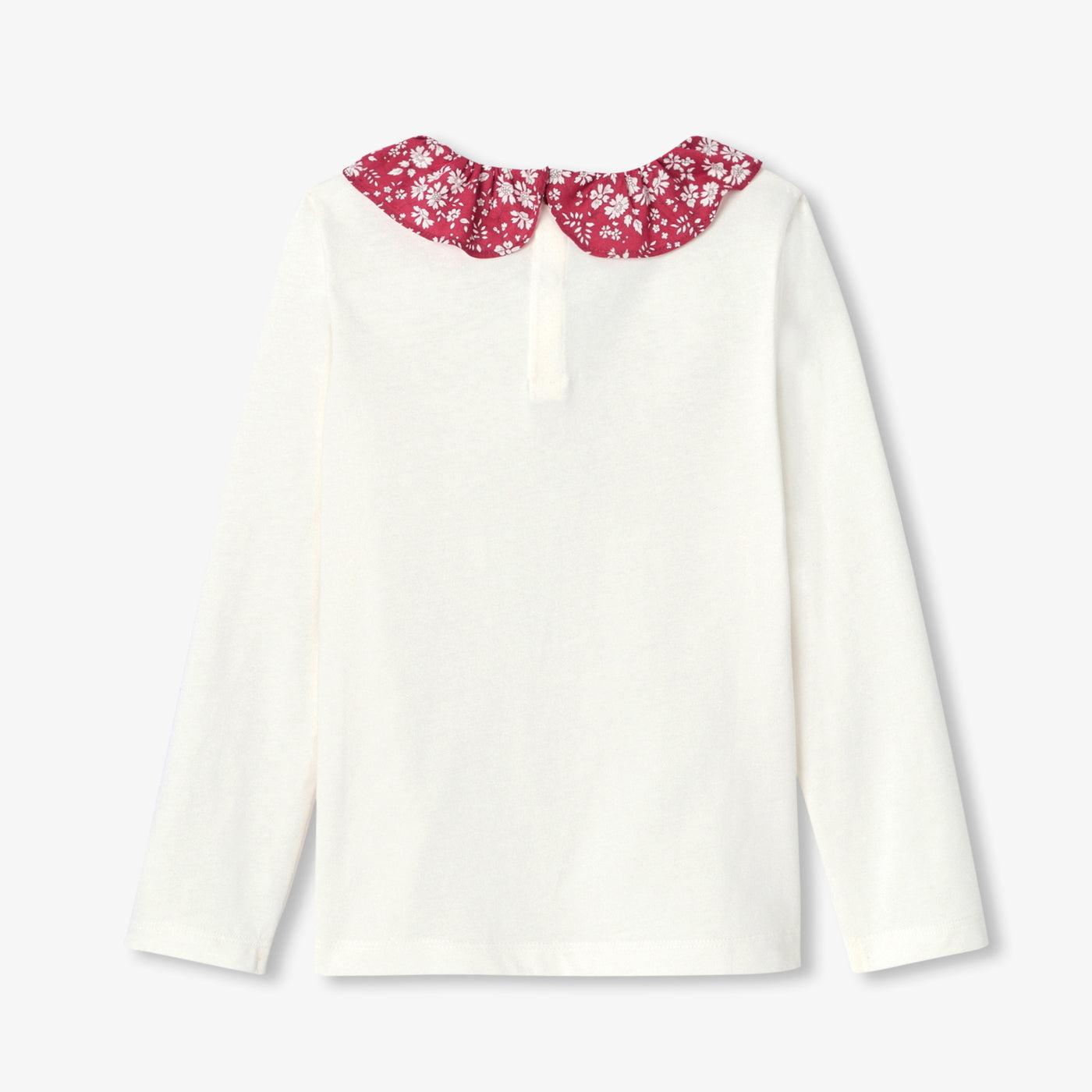 Girl T-shirt with Liberty fabric collar - blanc doux jacadi