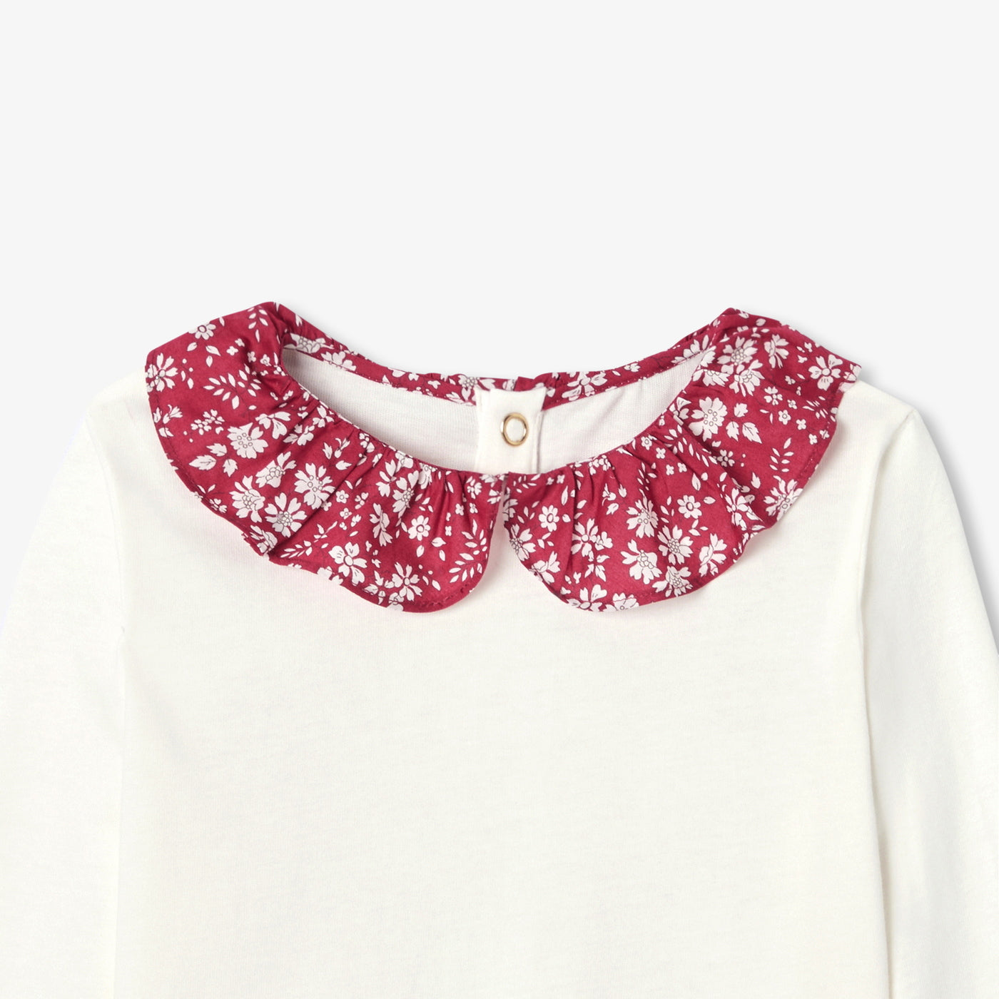 Girl T-shirt with Liberty fabric collar - blanc doux jacadi