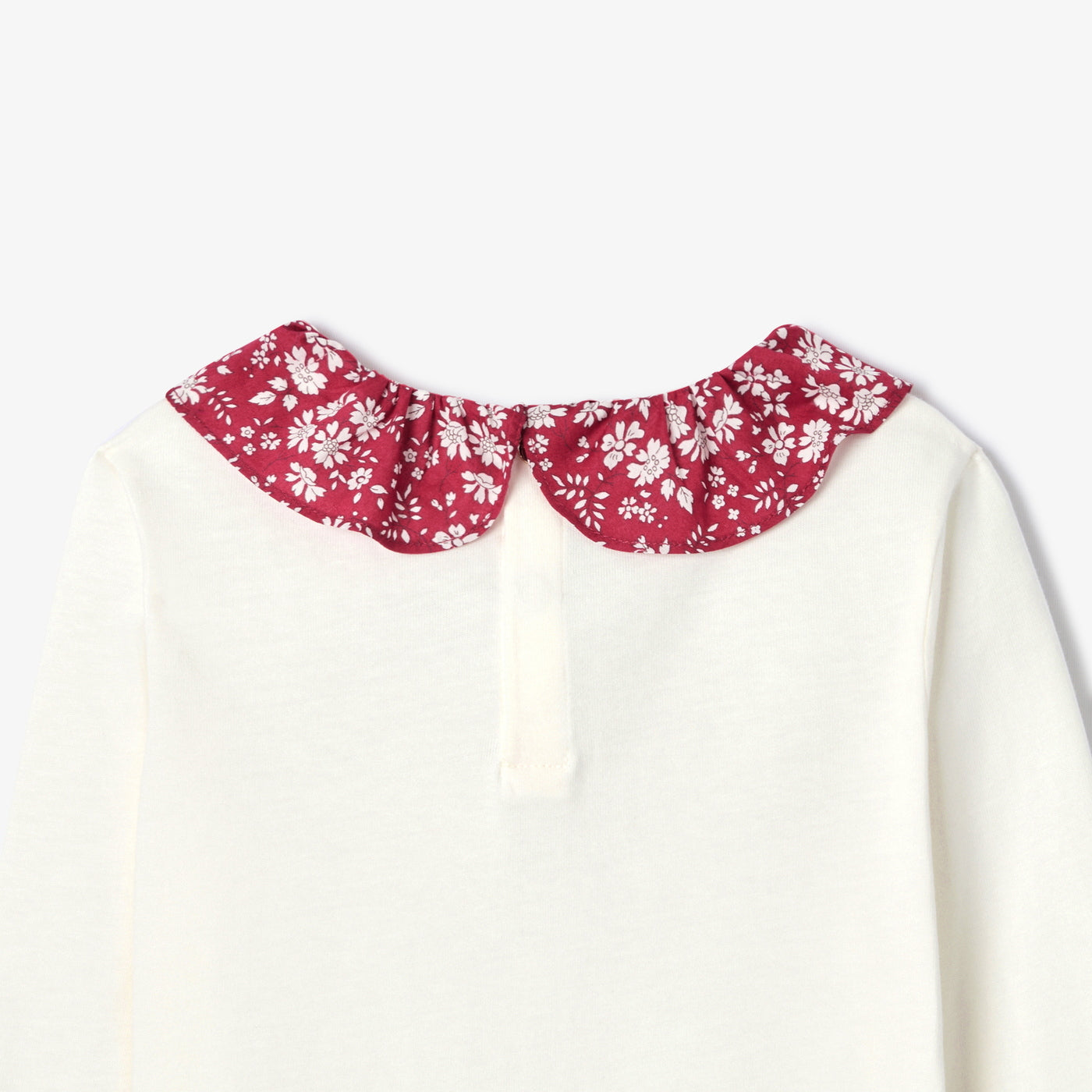 Girl T-shirt with Liberty fabric collar - blanc doux jacadi