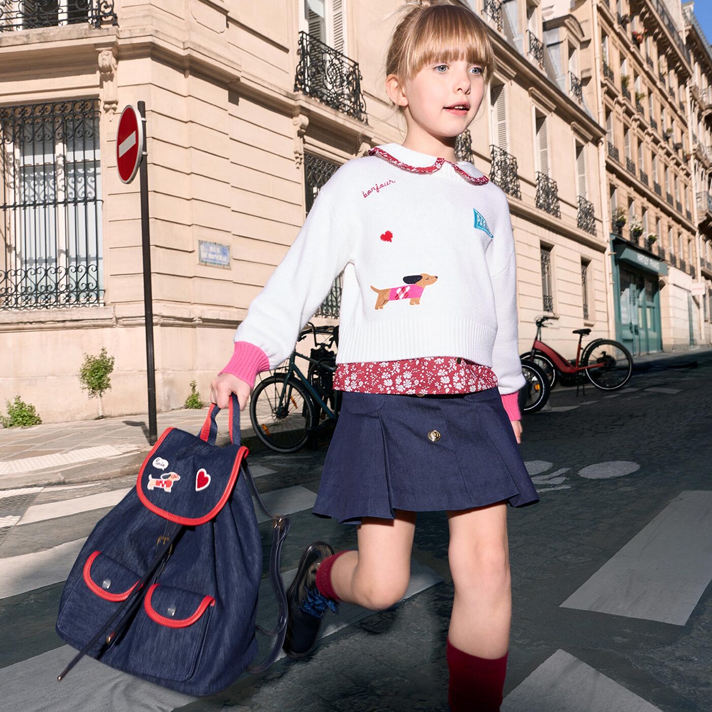Girl pleated denim skirt - denim fonce