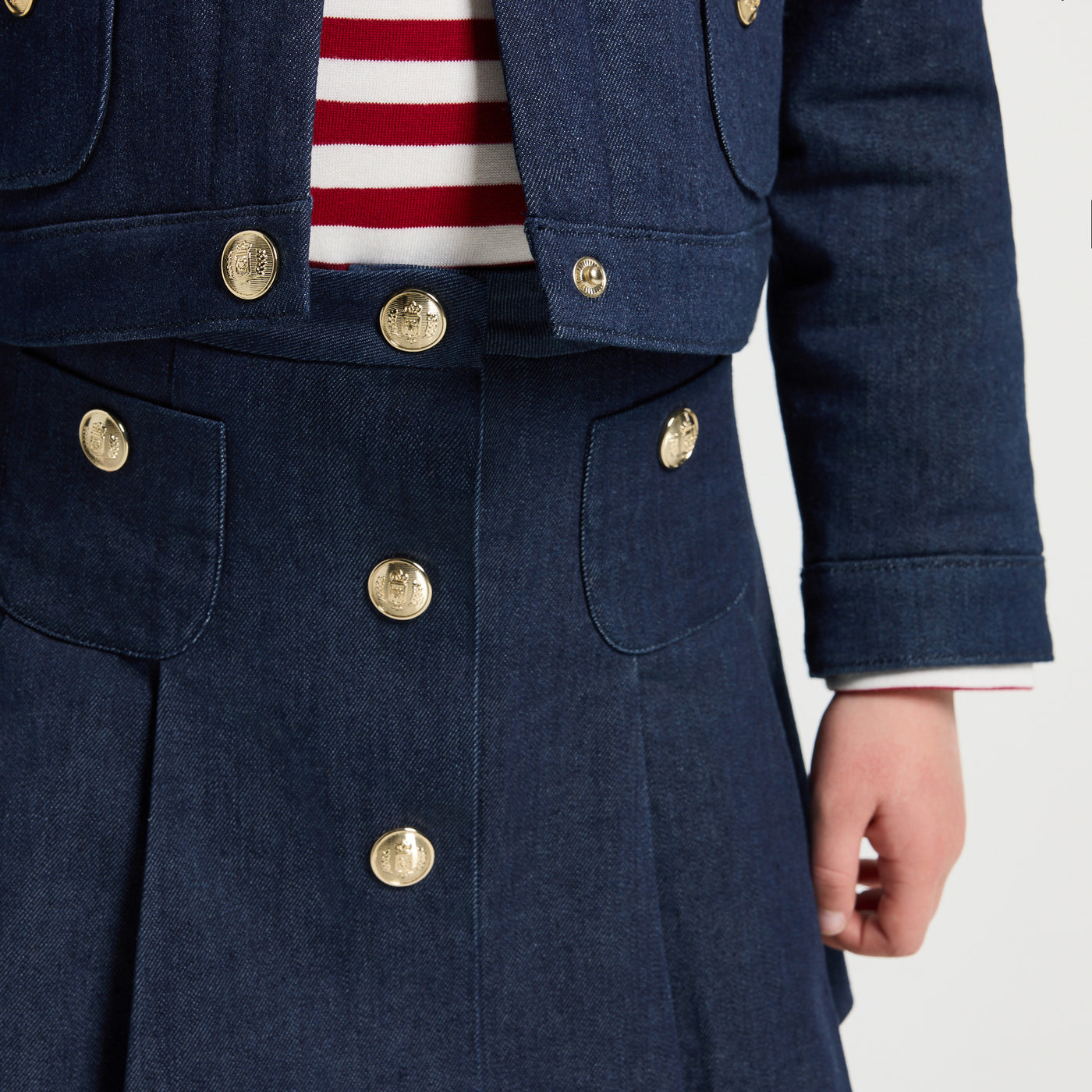 Girl pleated denim skirt - denim fonce