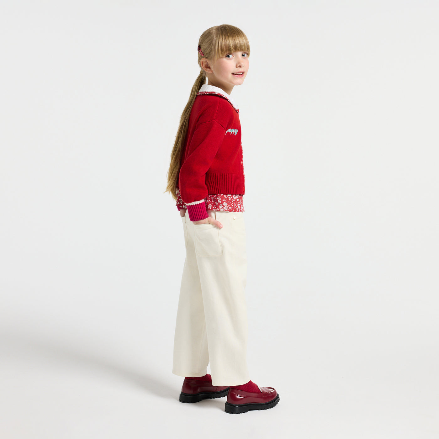 Girl twill barrel trousers - ecru