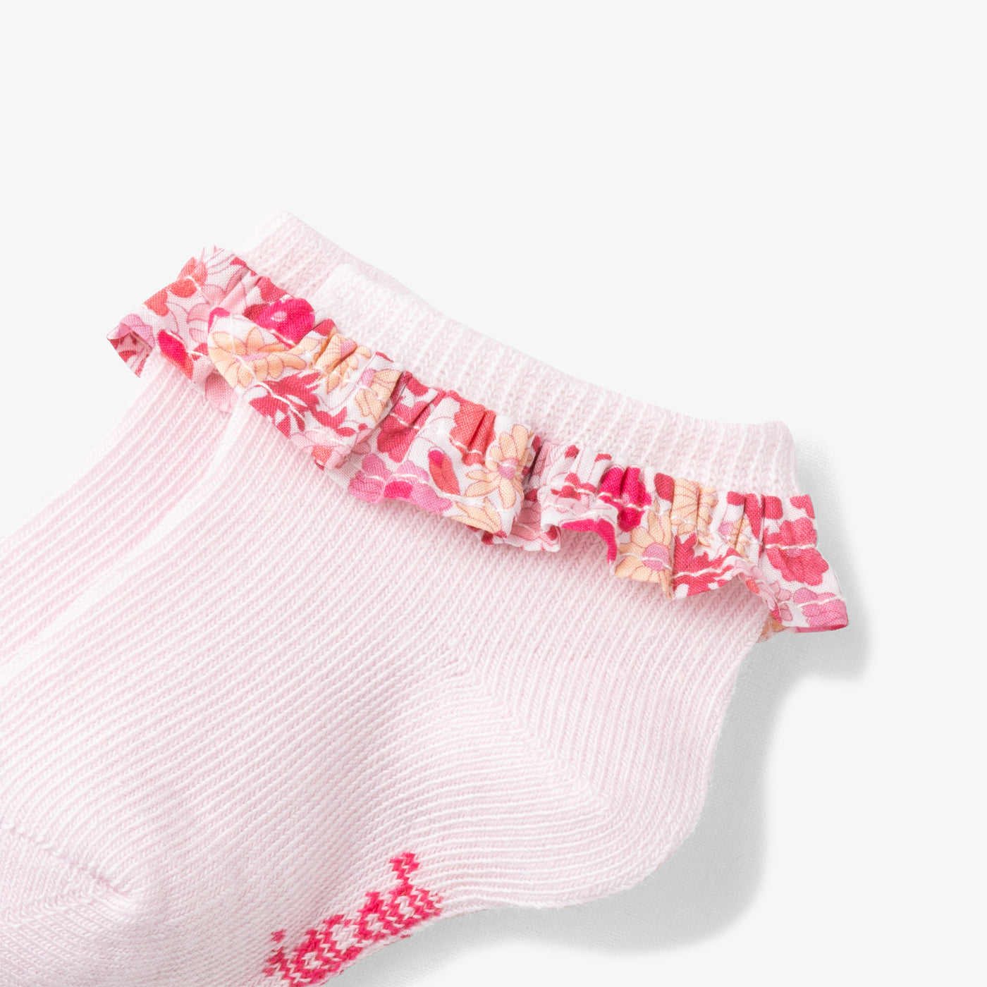 Baby girl socks with Liberty fabric ruffle - rose/multico