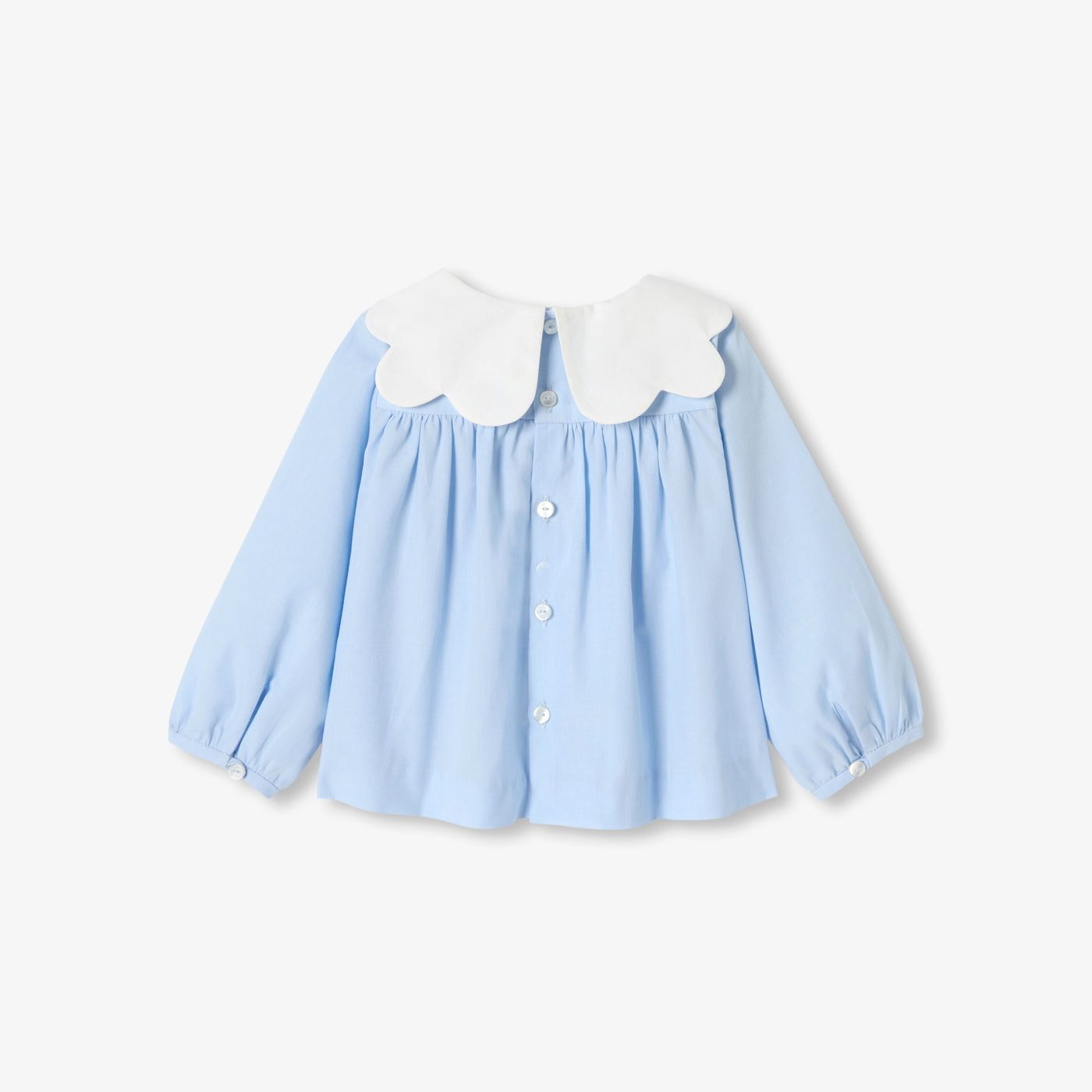 Baby girl blouse in elegant fil-à-fil cotton - bleu/blanc