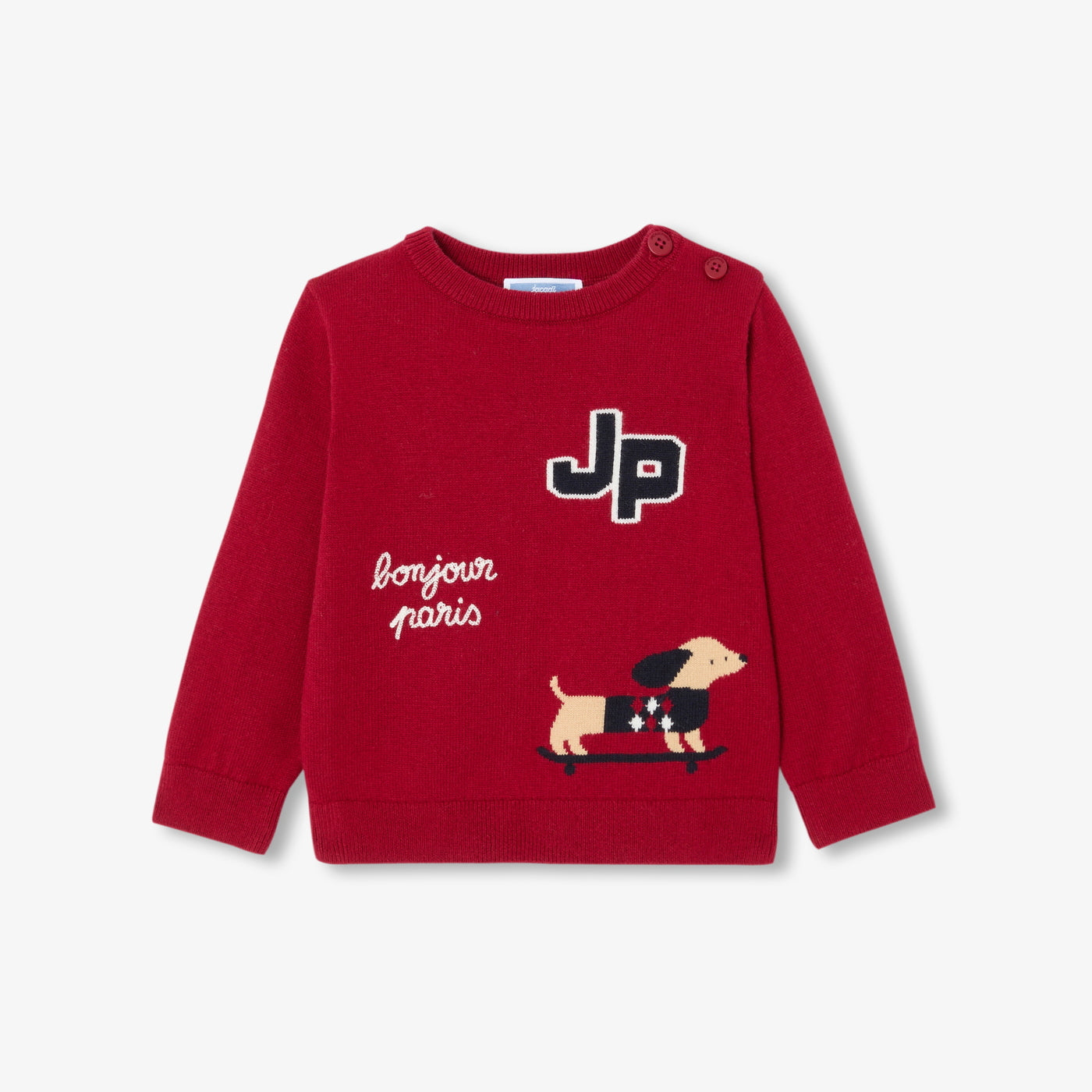 Baby boy cotton and wool jumper - rouge brique