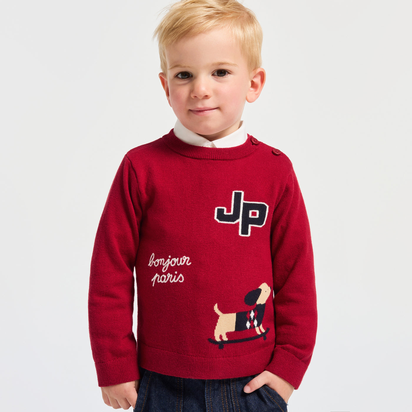 Baby boy cotton and wool jumper - rouge brique