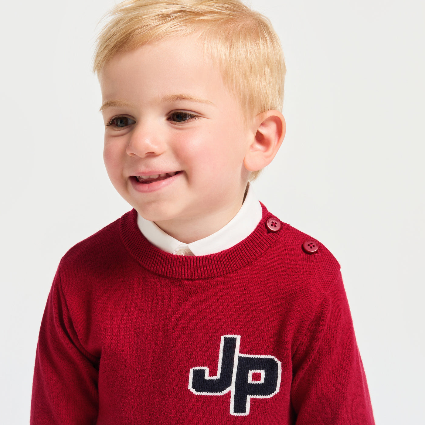 Baby boy cotton and wool jumper - rouge brique