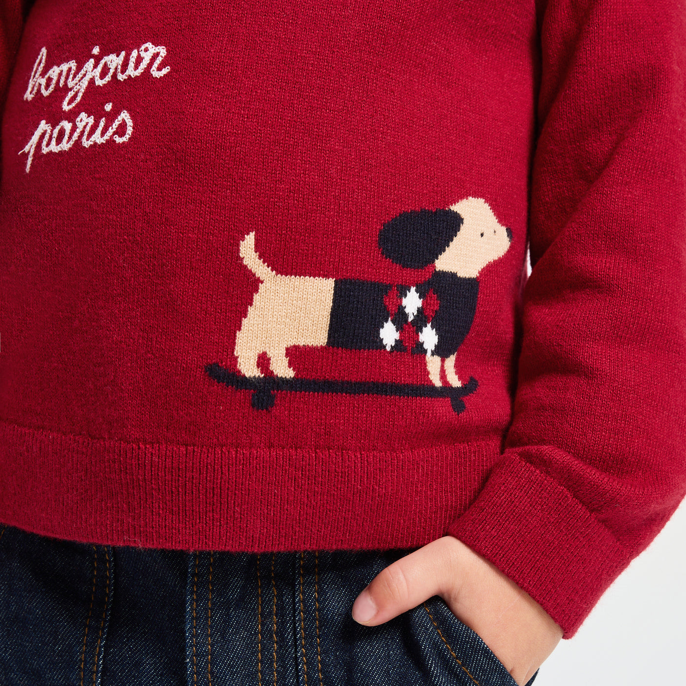 Baby boy cotton and wool jumper - rouge brique
