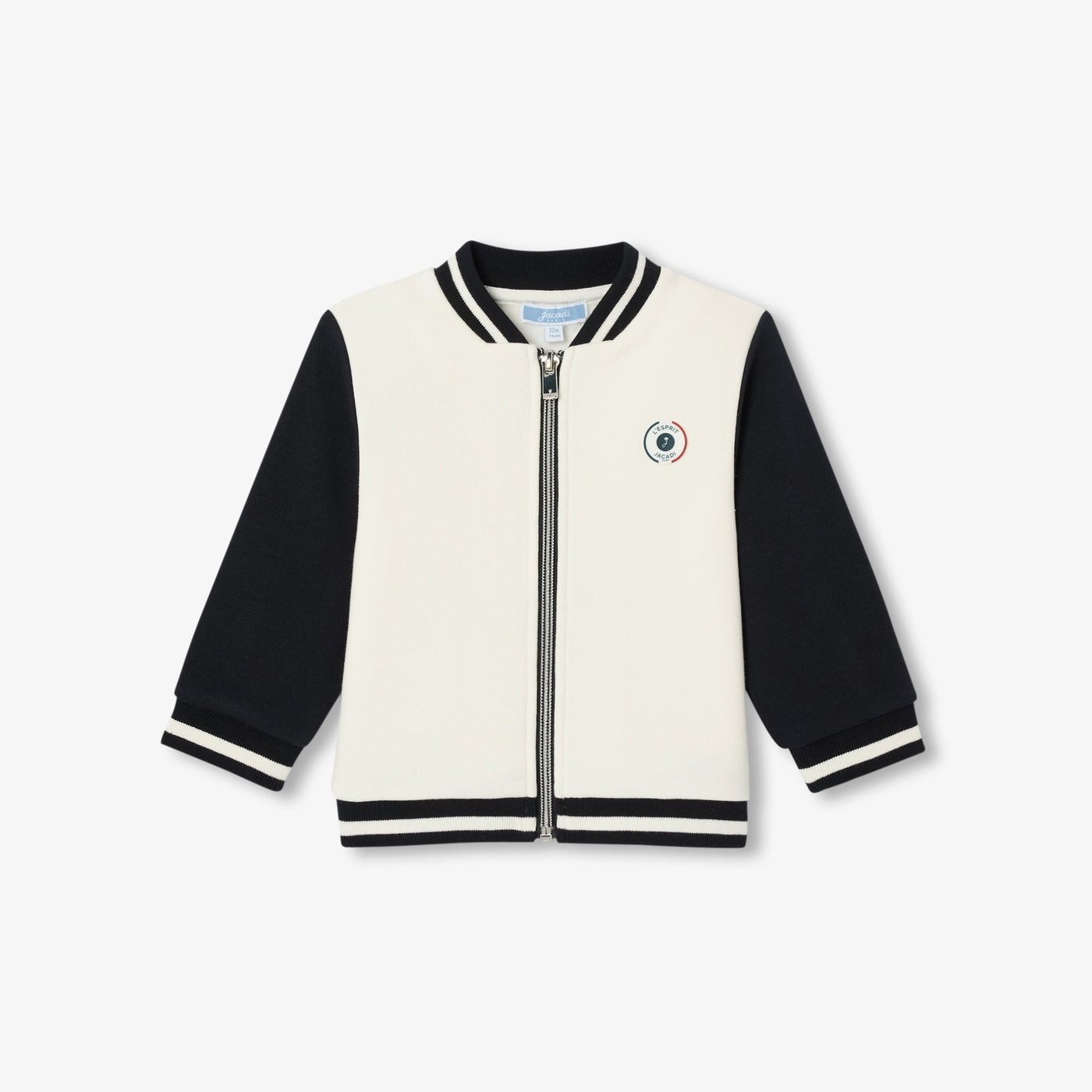 Baby boy zip-up fleece sweatshirt - marine/ecru