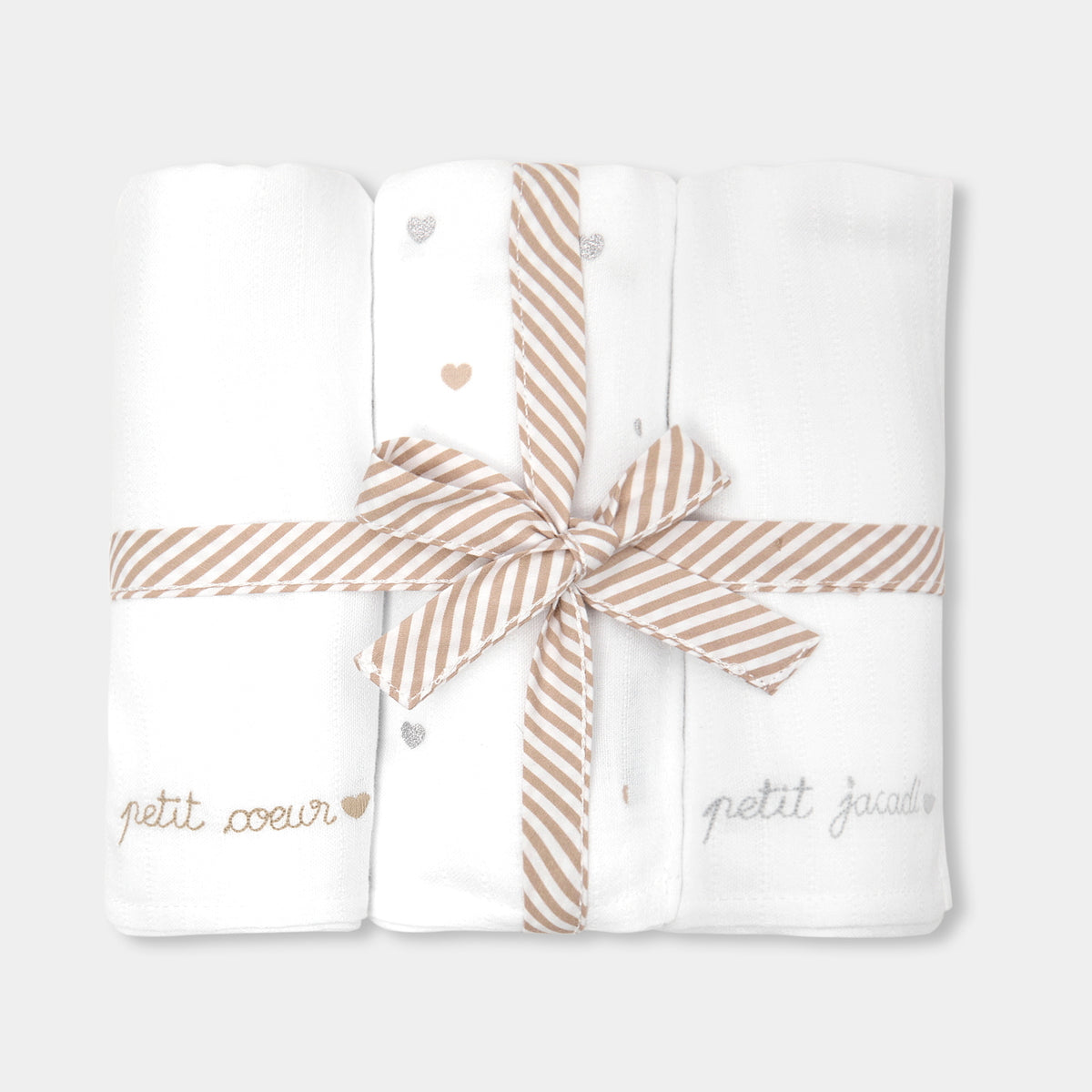 Set of 3 cotton muslin squares - blanc jacadi