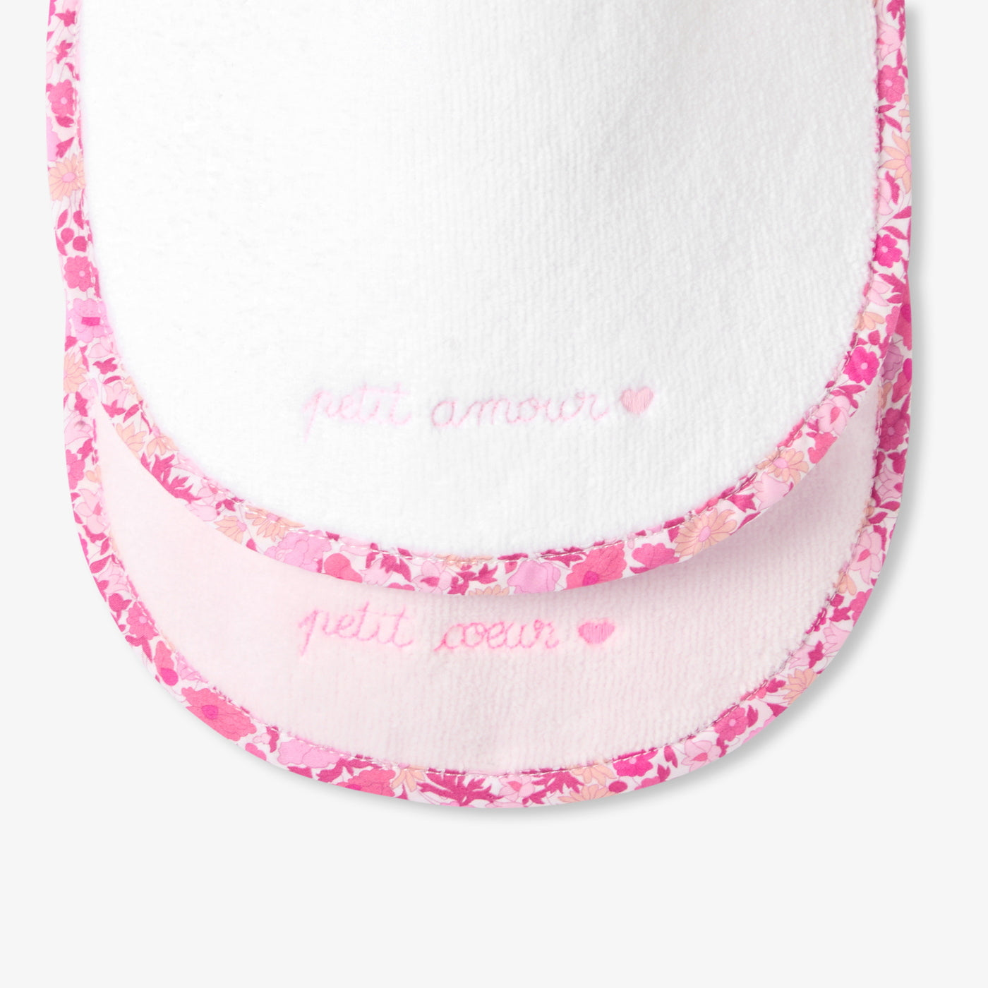 Baby girl set of 2 terry cloth bibs - blanc/multico