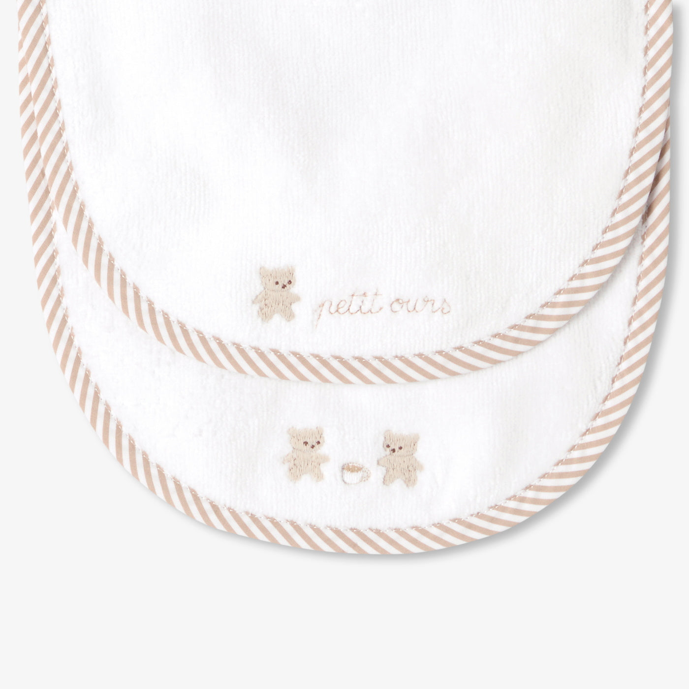 Set of 2 terry cloth bibs - blanc/beige