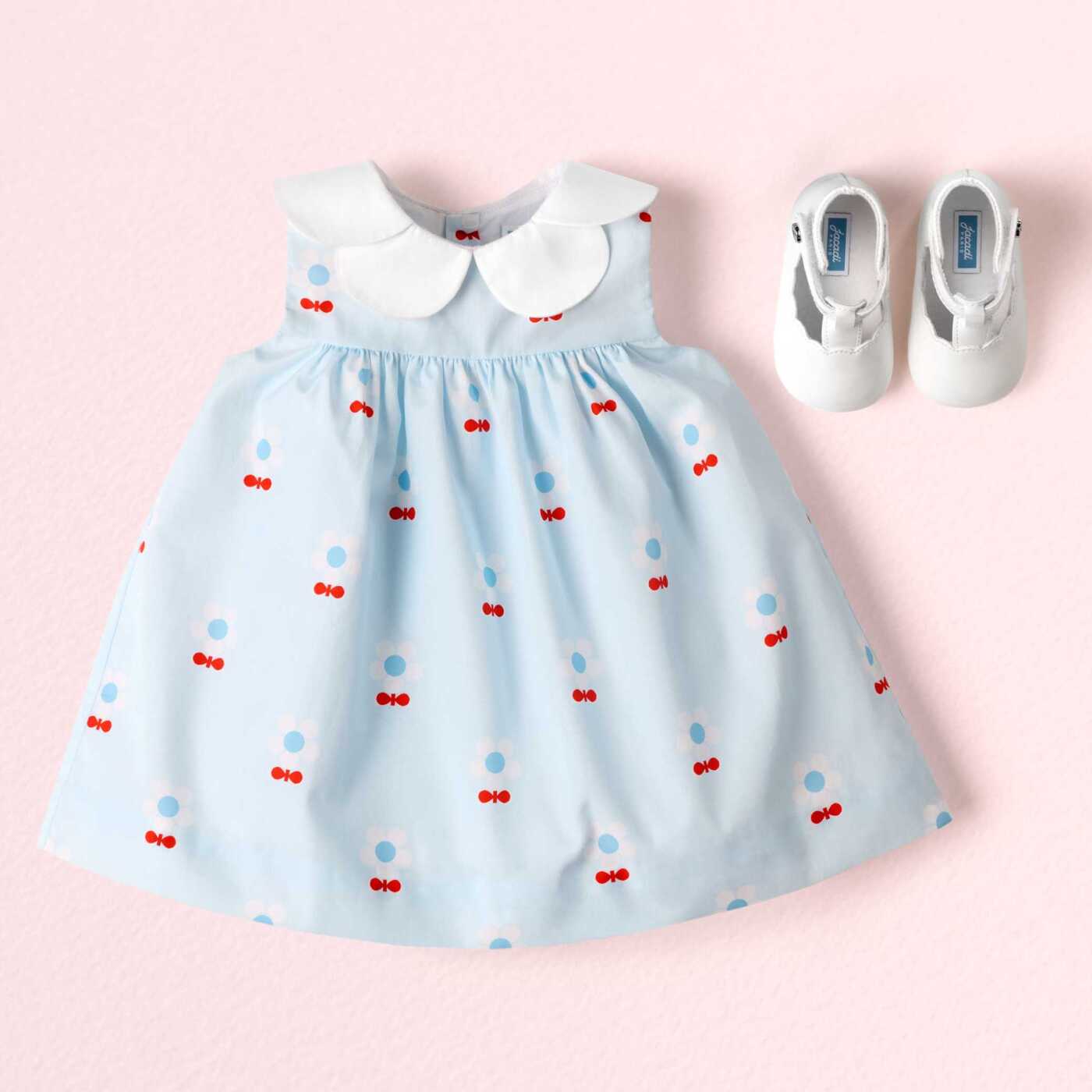 Floral poplin baby girl dress - bleu/multico