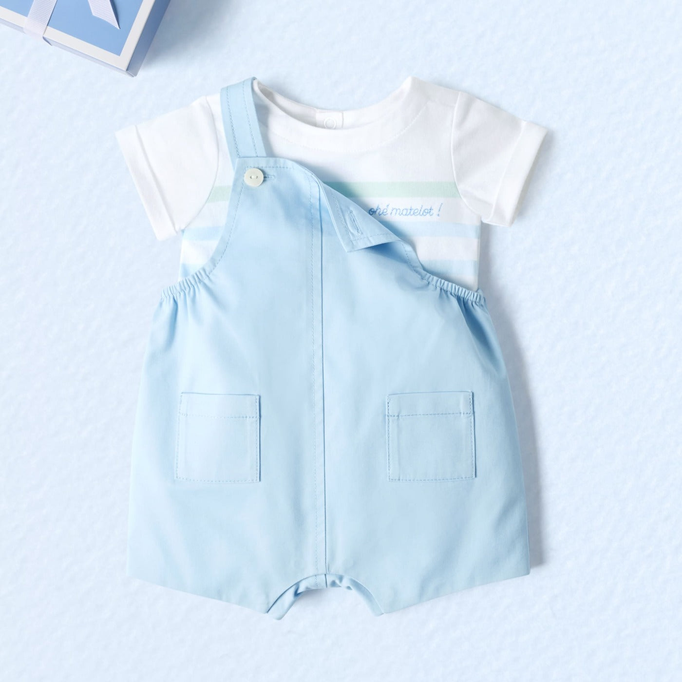 Baby short dungarees in cotton twill - bleu toile