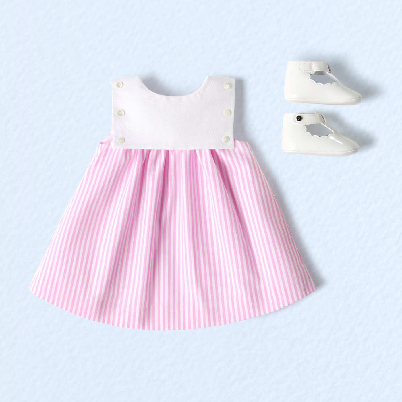 Baby girl dress in striped poplin - blanc/rose