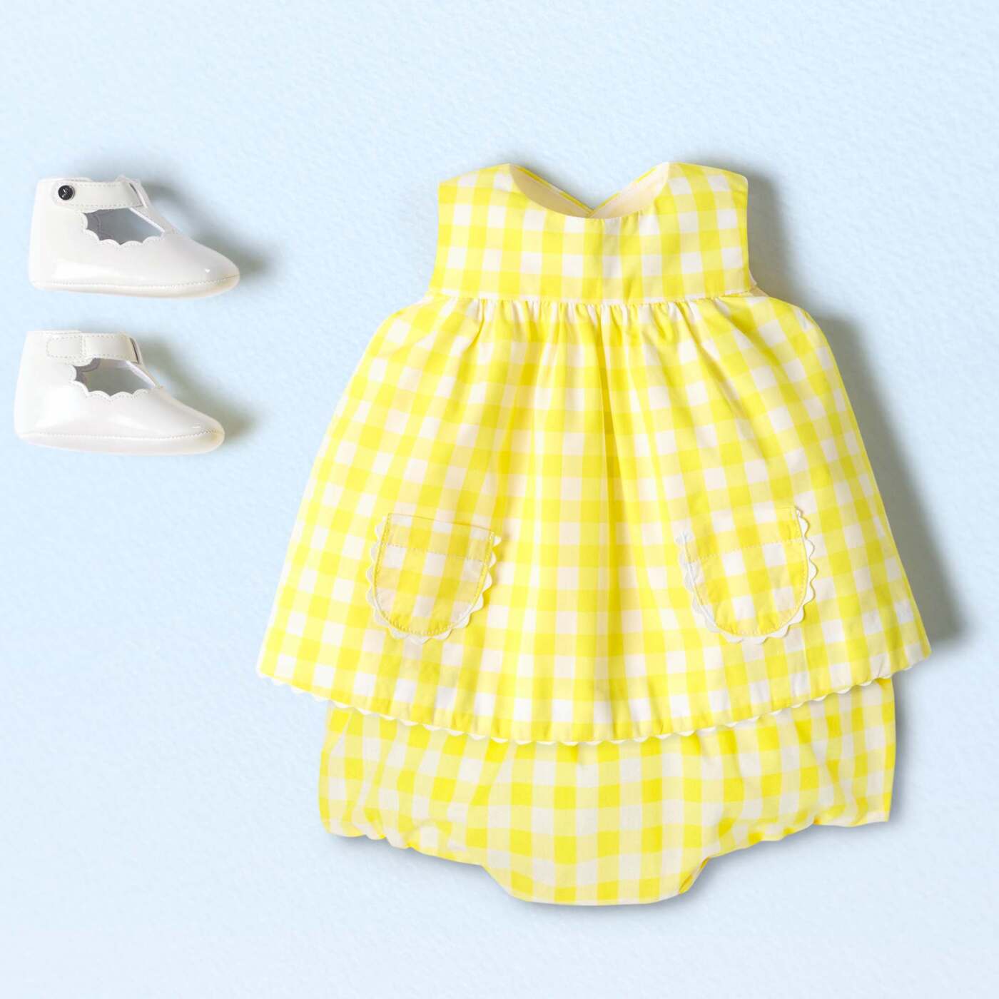 Baby girl set in gingham poplin - jaune/blanc