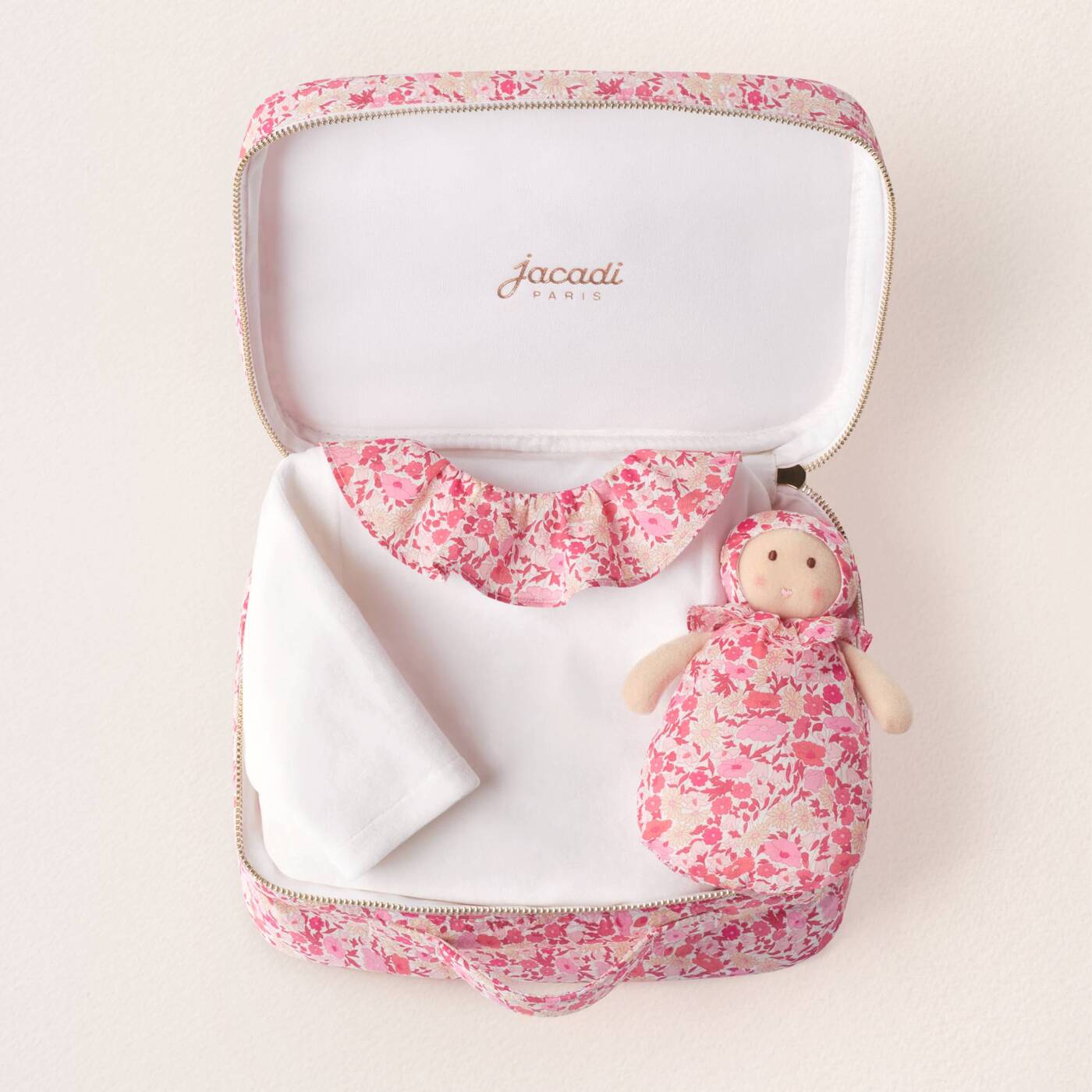 Baby girl velvet pyjamas with Liberty fabric ruffle collar - blanc doux jacadi