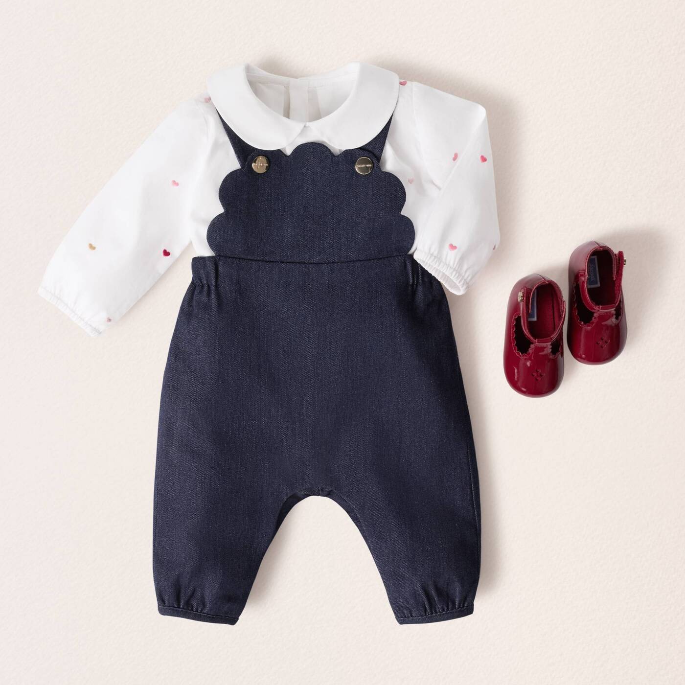 Baby girl heart-embroidered poplin blouse - blanc/multico