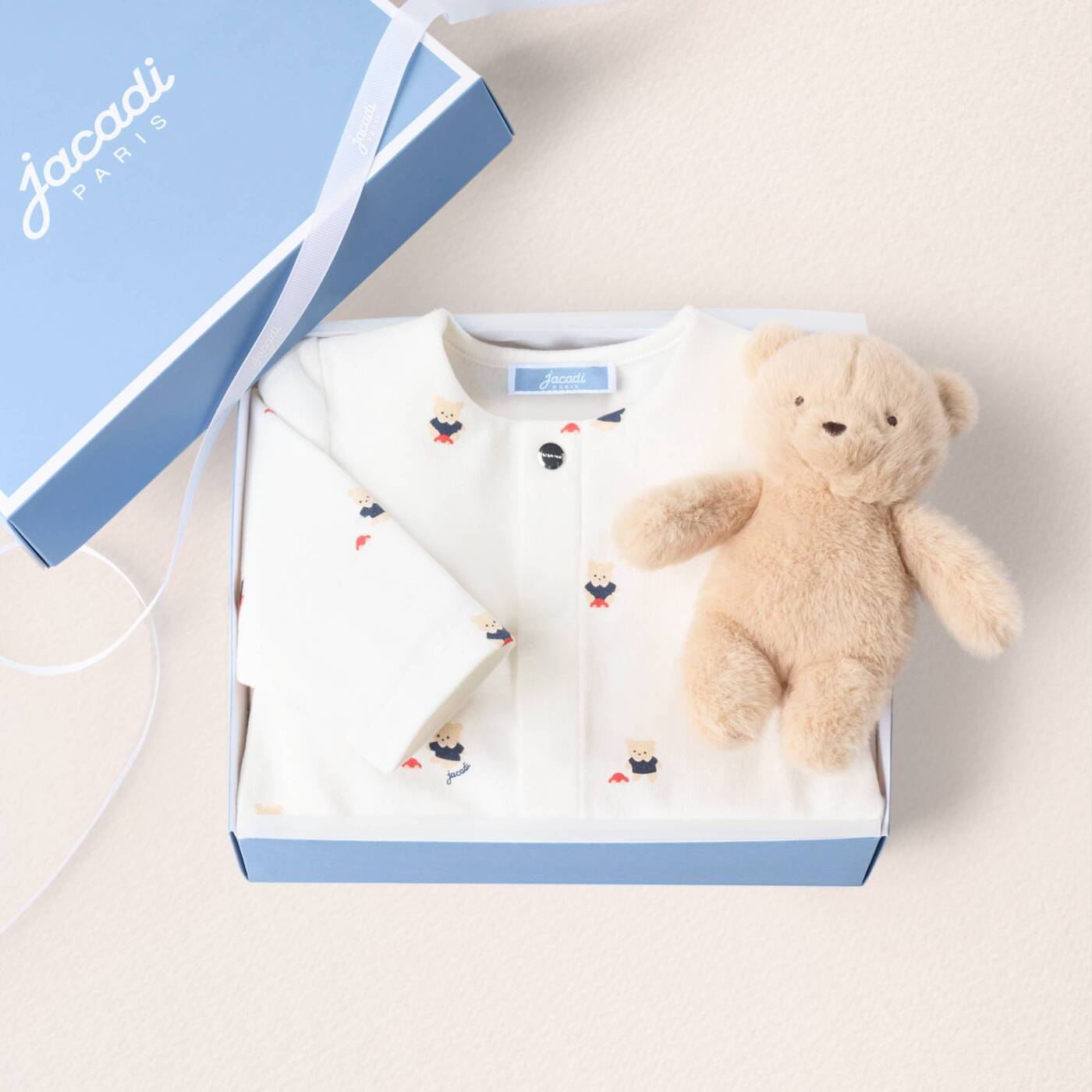 Baby brushed fleece pyjamas with bear motif - blanc doux/multico