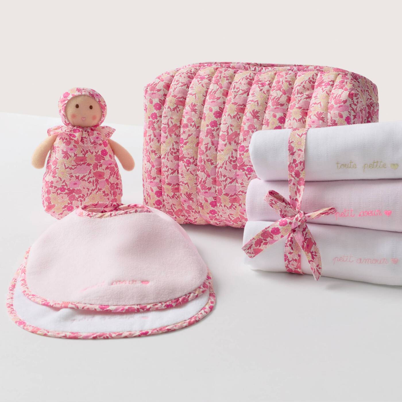 Baby girl set of 2 terry cloth bibs - blanc/multico
