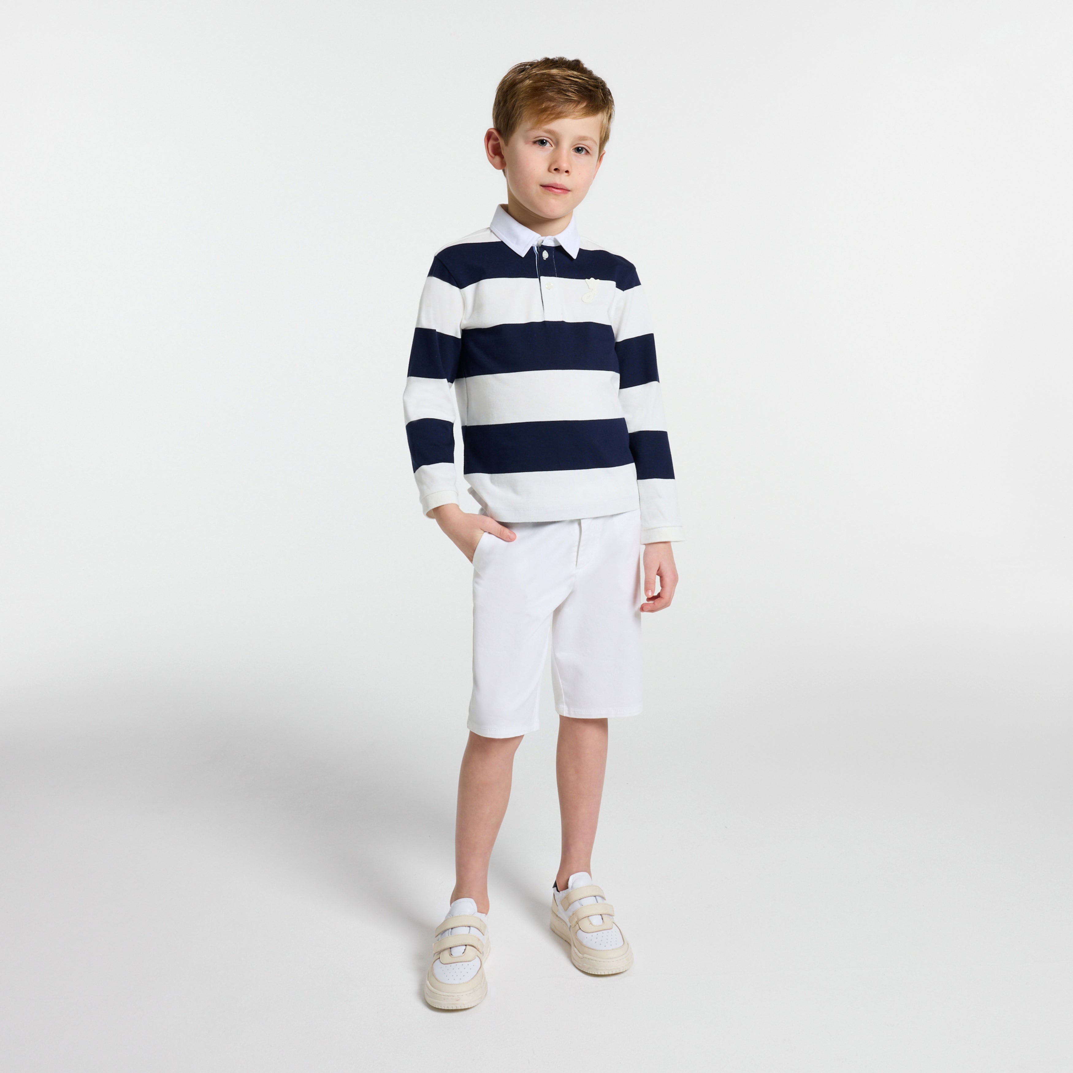 Child long-sleeved rugby polo shirt - marine/ecru